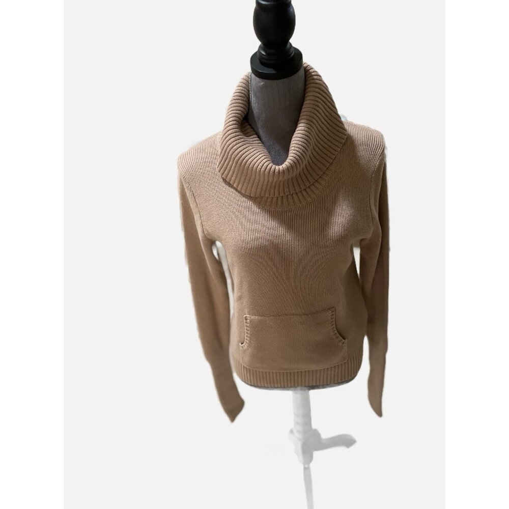 Crown & IVY Women Brown Pullover Turtleneck Cable knit Sweater Size M. Pre-Owned